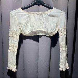 White Cropped Puffy Pirate Long-sleeve Shirt